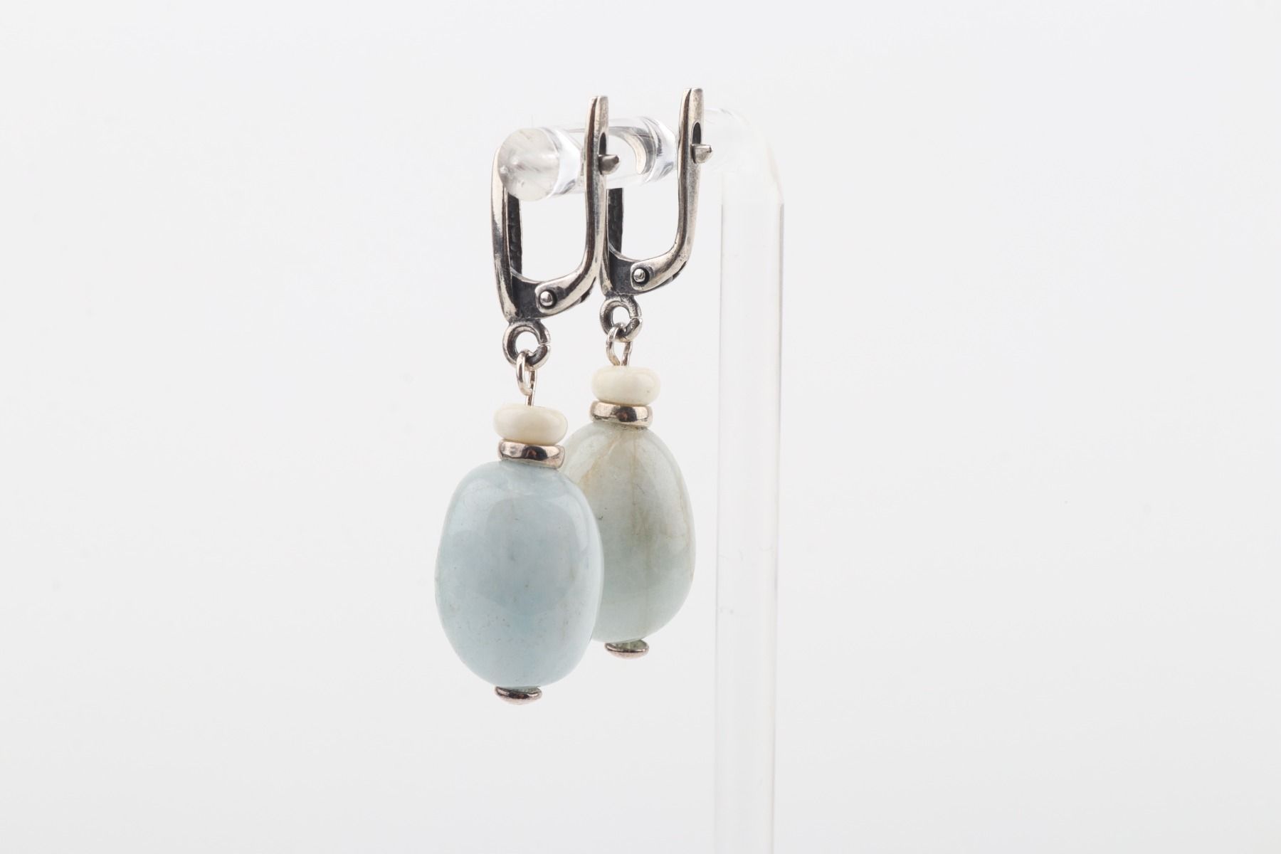 Mammoth Ivory & Aquamarine Drop Earrings