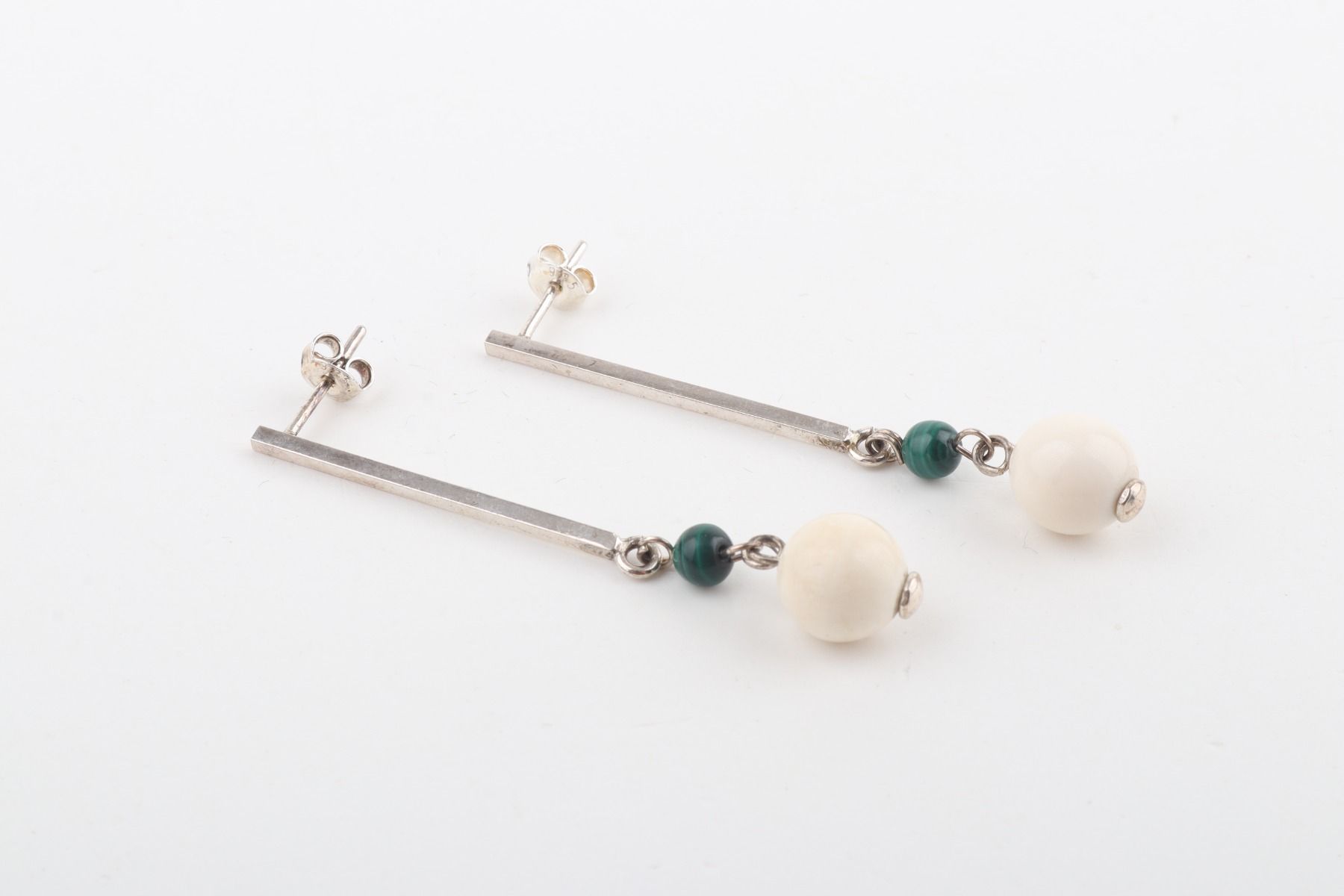 Mammoth Ivory & Malachite Cubic Rod Studs