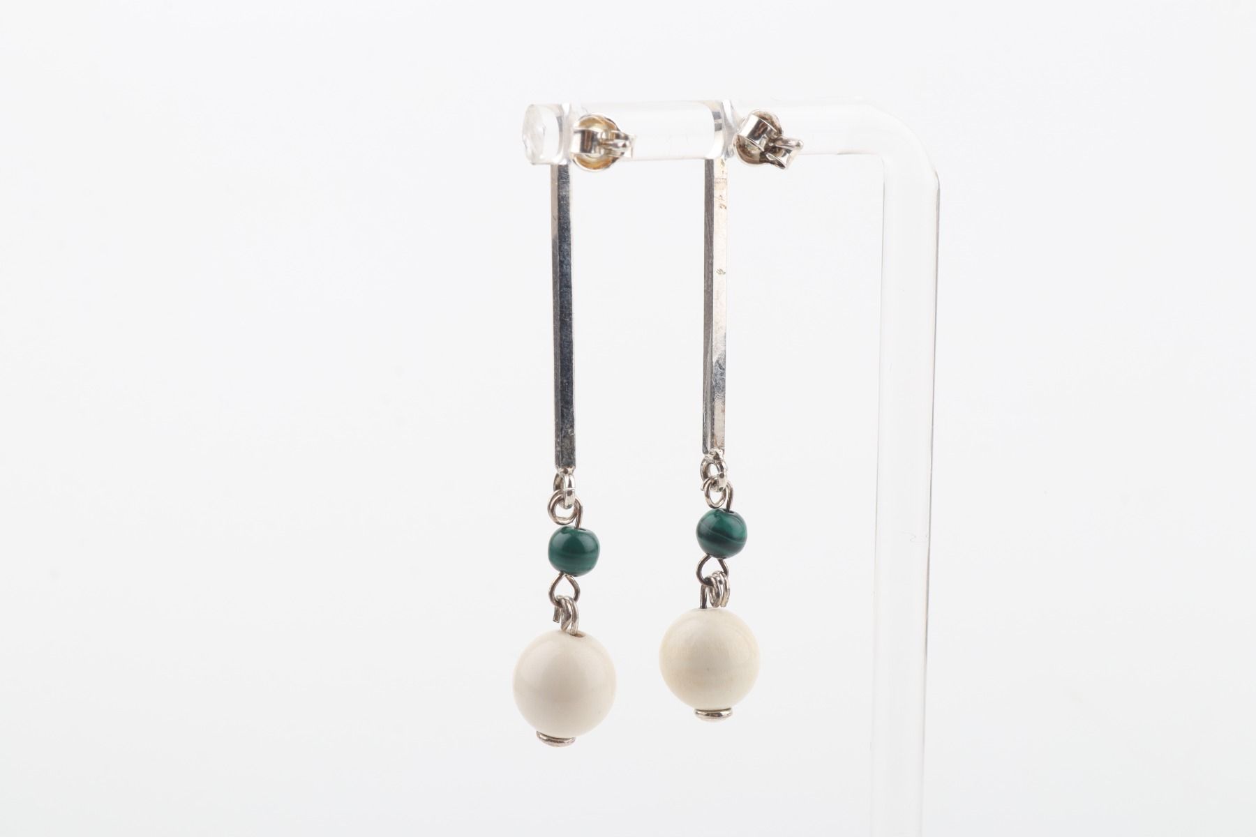 Mammoth Ivory & Malachite Cubic Rod Studs