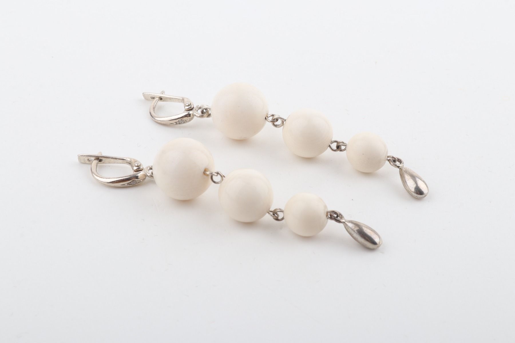 Three Ball Drop Mammoth Ivory Earrings