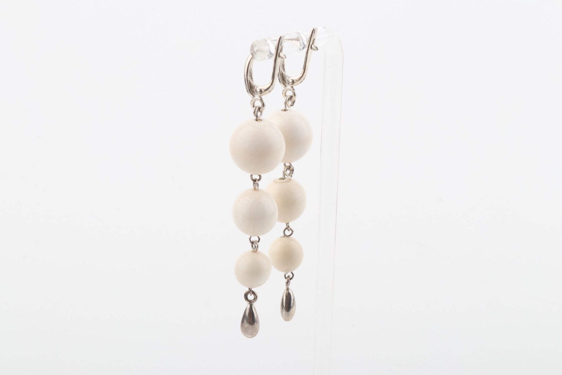 Three Ball Drop Mammoth Ivory Earrings