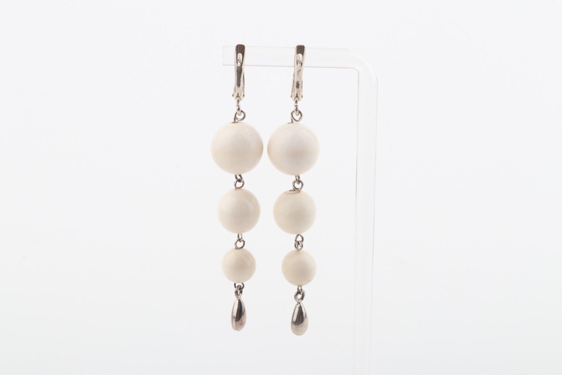Three Ball Drop Mammoth Ivory Earrings