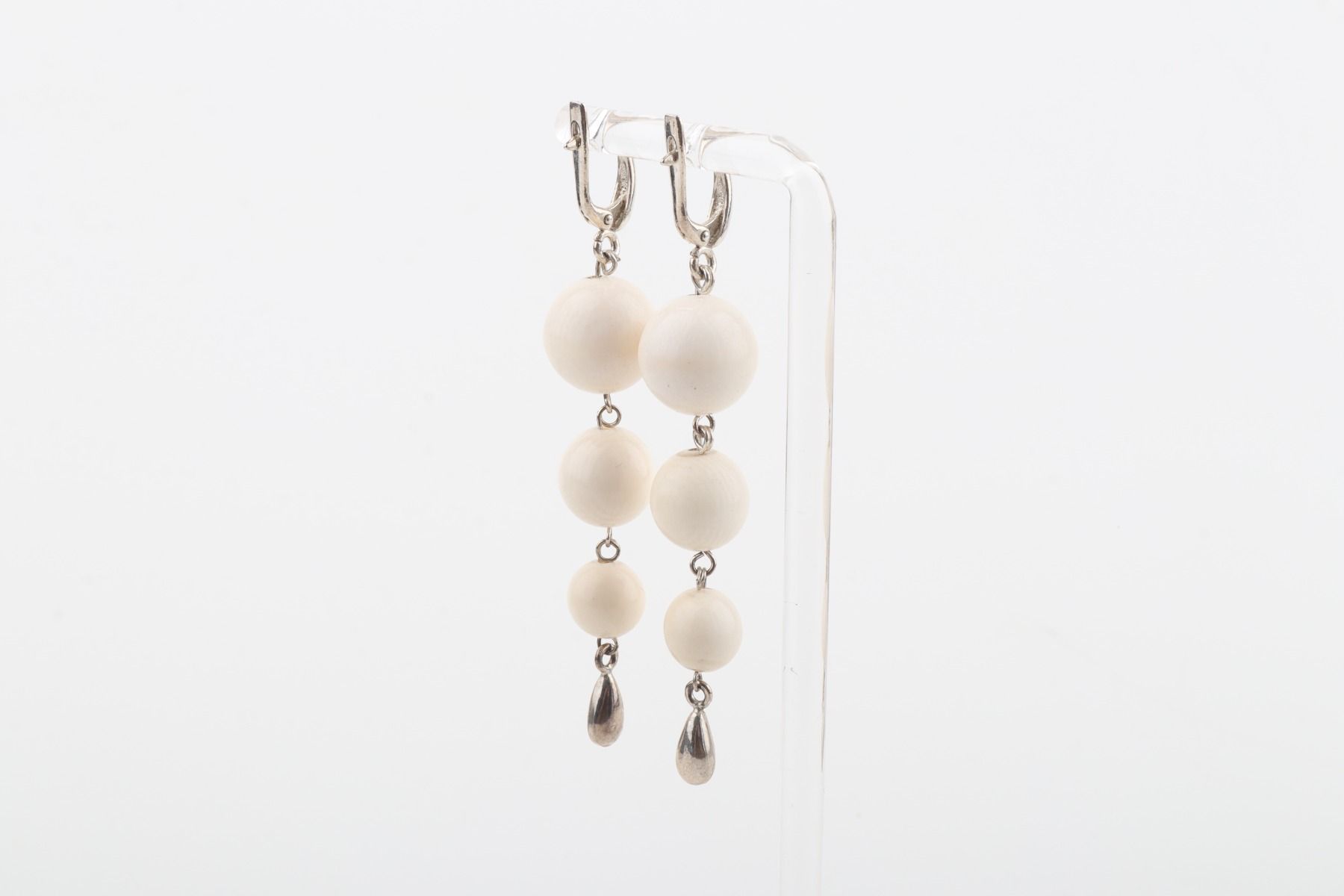 Three Ball Drop Mammoth Ivory Earrings
