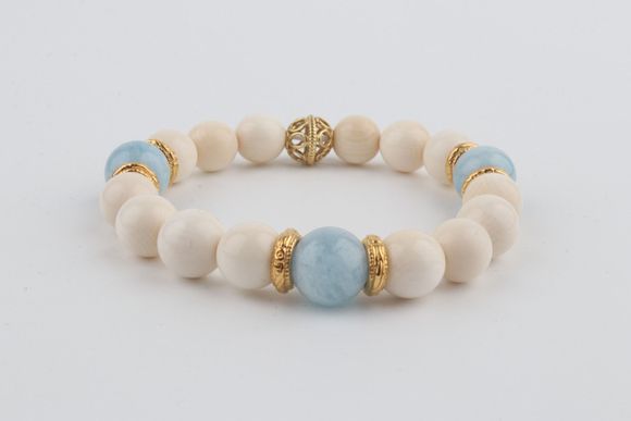Mammoth Ivory & Aquamarine Bracelet