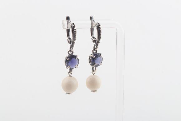 Mammoth Ivory & Iolite Drop Earrings