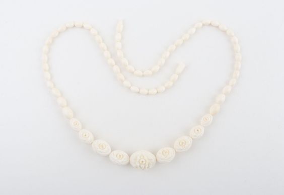 Carved Mammoth Ivory Floral Necklace