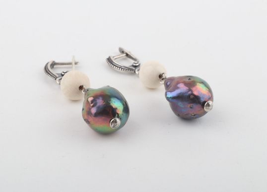 Silver Baroque Mammoth Ivory Earrings