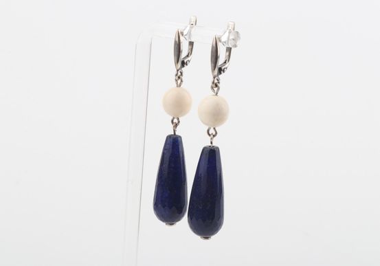 Mammoth Ivory & Blue Agate Drop Earrings